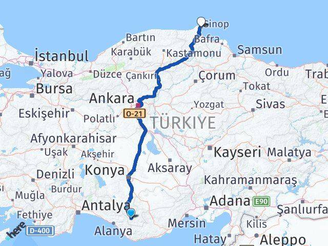 Karaman Sarıveliler Sinop Arası Kaç Km - Yol Haritası