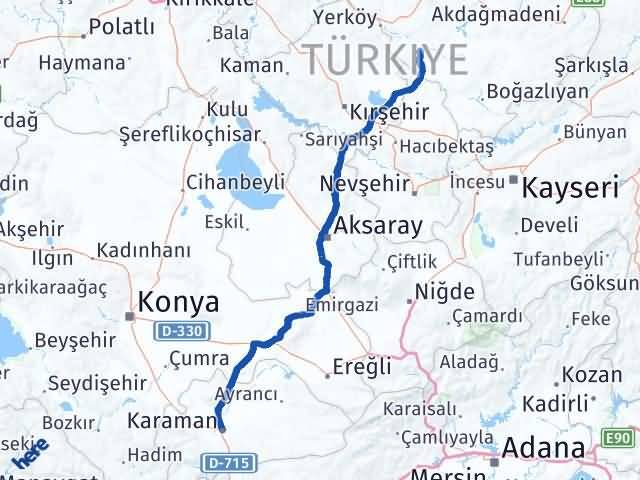 Karaman Şefaatli Yozgat Arası Kaç Km - Yol Haritası