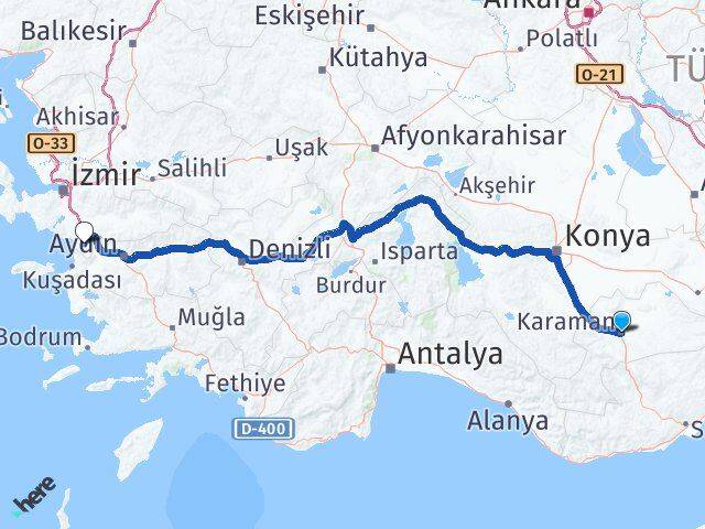 Karaman Selçuk İzmir Arası Kaç Km - Yol Haritası