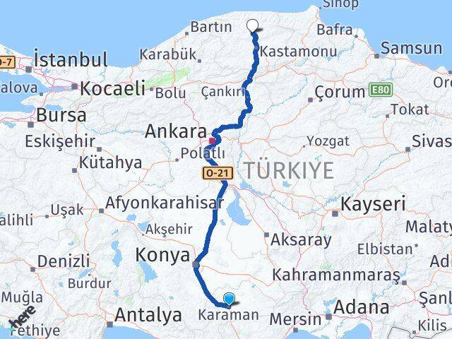 Karaman Seydiler Kastamonu Arası Kaç Km - Yol Haritası