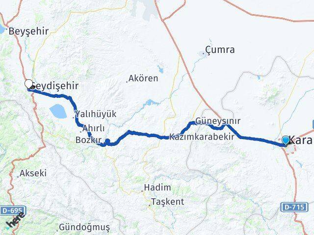 Karaman Seydişehir Konya Arası Kaç Km - Yol Haritası