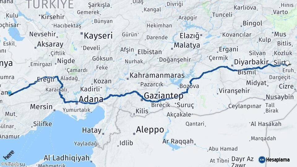 Karaman Siirt Arası Kaç Saat? Yol Haritası, Yakıt, Rota ve Mesafe Hesaplama Karaman Siirt Arası Kaç Km? Kaç Saat? Yol Haritası