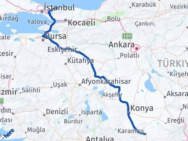 Karaman Şile İstanbul Arası Kaç Km - Yol Haritası