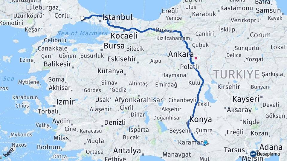Karaman Silivri İstanbul Arası Kaç Km - Yol Haritası