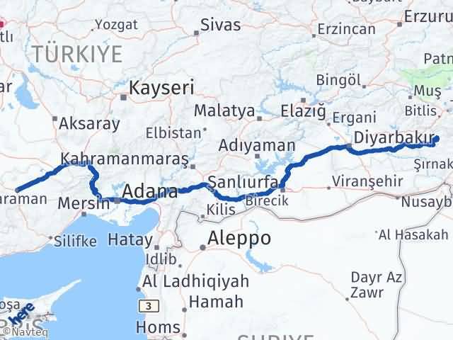 Karaman Şirvan Siirt Arası Kaç Km - Yol Haritası