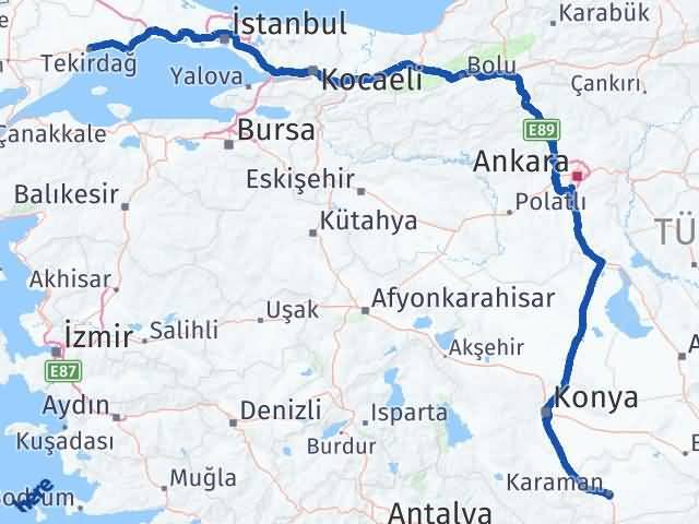 Karaman Süleymanpaşa Tekirdağ Arası Kaç Km - Yol Haritası