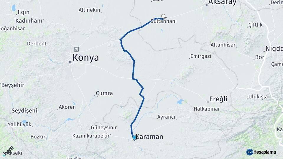 Karaman Sultanhanı Aksaray Arası Kaç Km - Yol Haritası