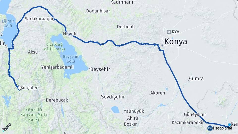 Karaman Sütçüler Isparta Arası Kaç Km - Yol Haritası