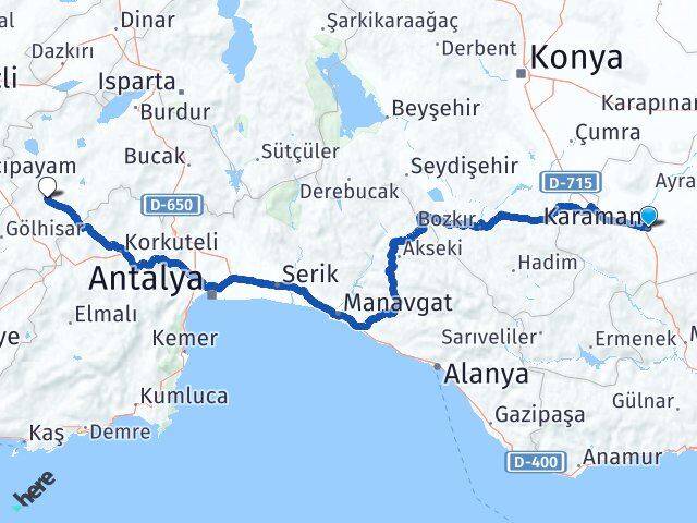 Karaman Tefenni Burdur Arası Kaç Km - Yol Haritası