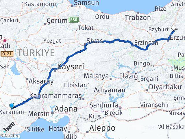 Karaman Tortum Erzurum Arası Kaç Km - Yol Haritası