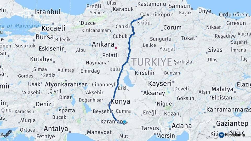 Karaman Tosya Kastamonu Arası Kaç Km - Yol Haritası