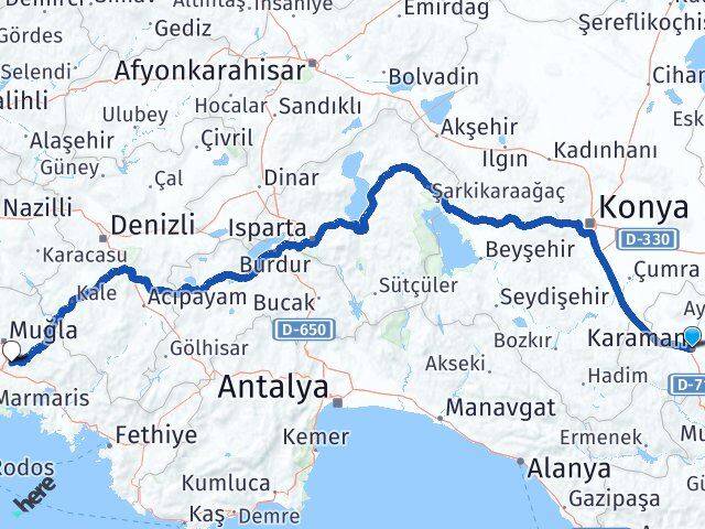 Karaman Ula Muğla Arası Kaç Km - Yol Haritası