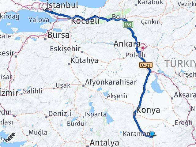 Karaman Üsküdar İstanbul Arası Kaç Km - Yol Haritası