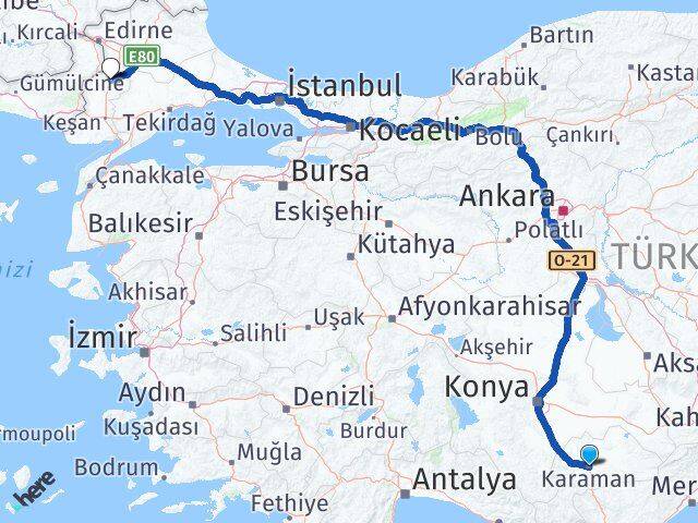 Karaman Uzunköprü Edirne Arası Kaç Km - Yol Haritası