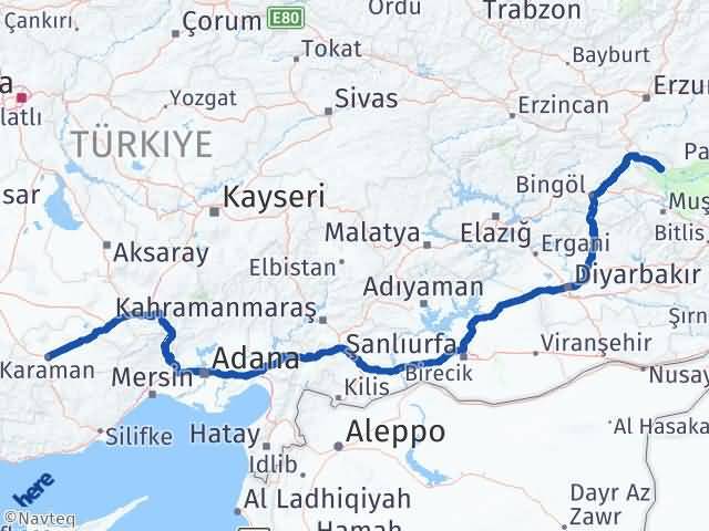 Karaman Varto Muş Arası Kaç Km - Yol Haritası