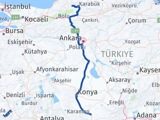 Karaman Yenice Karabük Arası Kaç Km - Yol Haritası