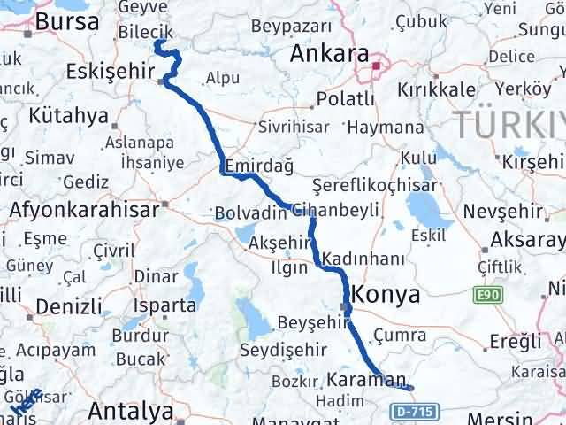 Karaman Yenipazar Bilecik Arası Kaç Km - Yol Haritası