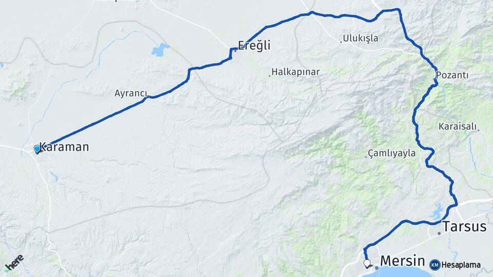 Karaman Yenişehir Mersin Arası Kaç Km - Yol Haritası