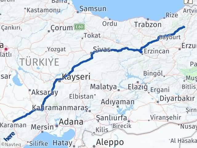 Karaman Yusufeli Artvin Arası Kaç Km - Yol Haritası