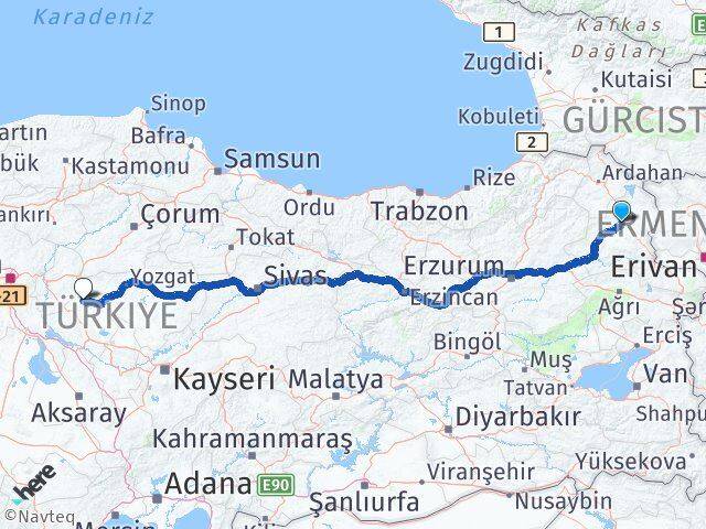 Kars Akçakent Kırşehir Arası Kaç Km - Yol Haritası