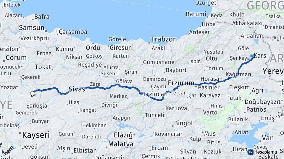 Kars Akdağmadeni Yozgat Arası Kaç Km - Yol Haritası