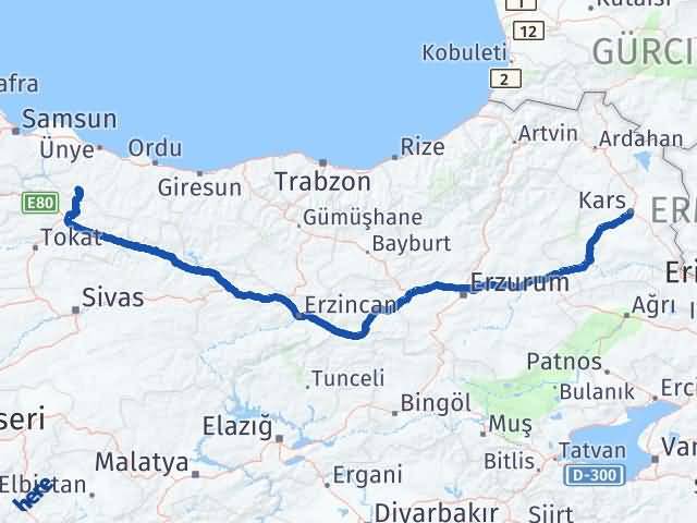 Kars Akkuş Ordu Arası Kaç Km - Yol Haritası