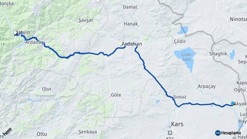 Kars Akyaka Artvin Arası Kaç Km - Yol Haritası