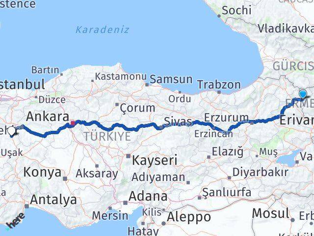 Kars Akyaka Kütahya Arası Kaç Km - Yol Haritası