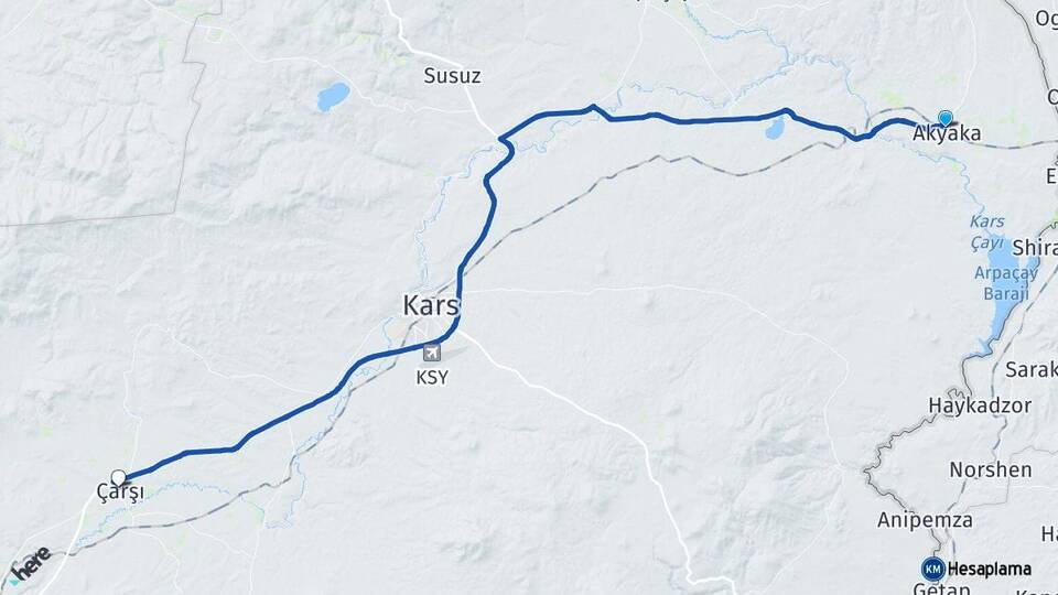 Kars Akyaka Selim Arası Kaç Km - Yol Haritası