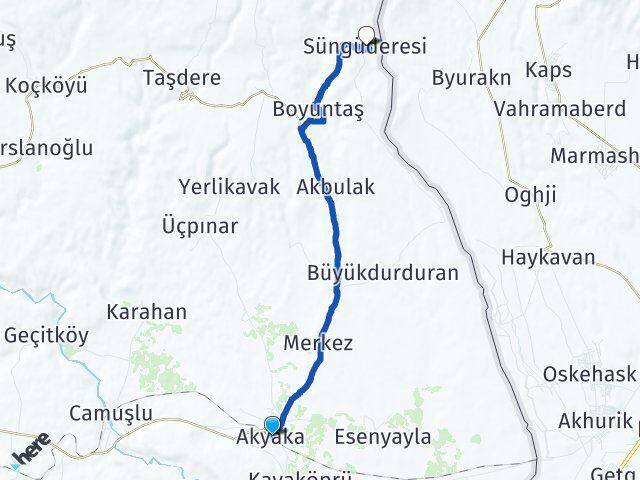 Kars Akyaka Süngüderesi Akyaka Arası Kaç Km - Yol Haritası