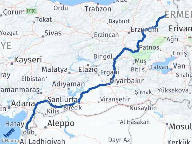 Kars Altınözü Hatay Arası Kaç Km - Yol Haritası
