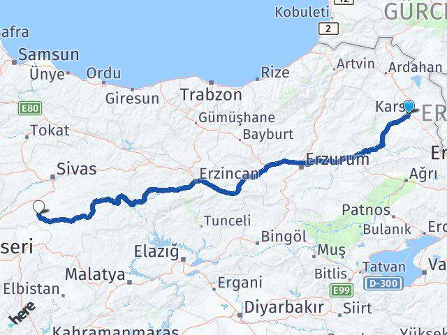 Kars Altınyayla Sivas Arası Kaç Km - Yol Haritası