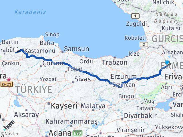 Kars Araç Kastamonu Arası Kaç Km - Yol Haritası