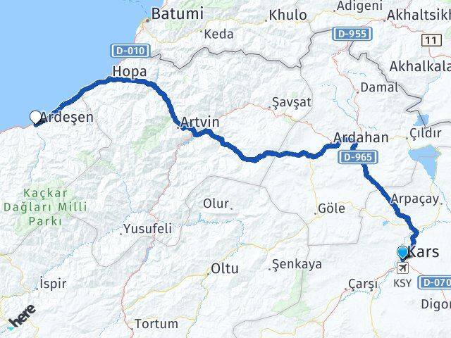 Kars Ardeşen Rize Arası Kaç Km - Yol Haritası