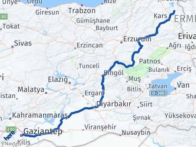 Kars Arpaçay Gaziantep Arası Kaç Km - Yol Haritası