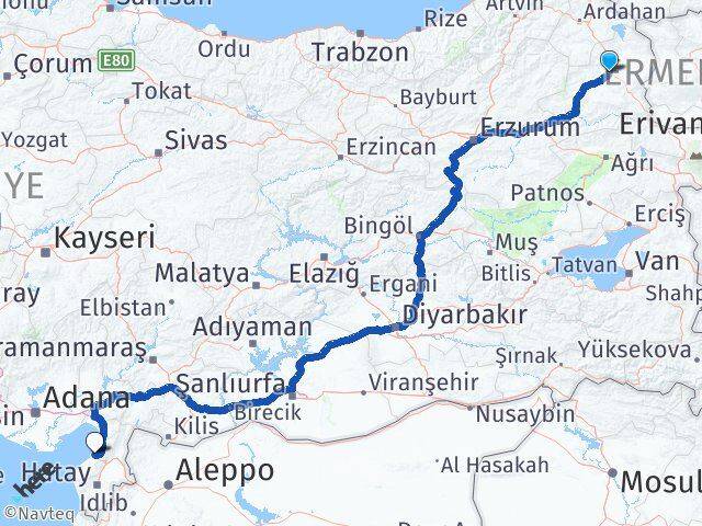 Kars Arsuz Hatay Arası Kaç Km - Yol Haritası