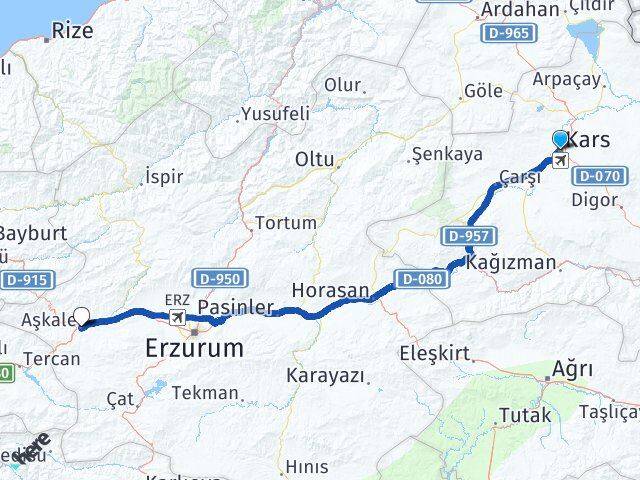Kars Aşkale Erzurum Arası Kaç Km - Yol Haritası