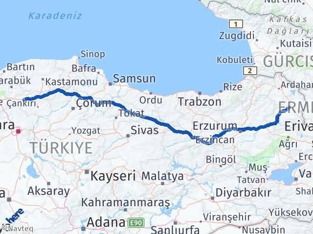 Kars Atkaracalar Çankırı Arası Kaç Km - Yol Haritası