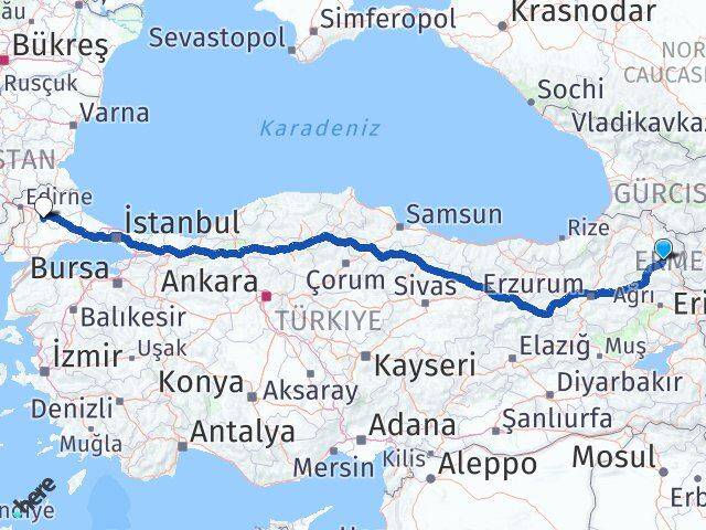 Kars Babaeski Kırklareli Arası Kaç Km - Yol Haritası