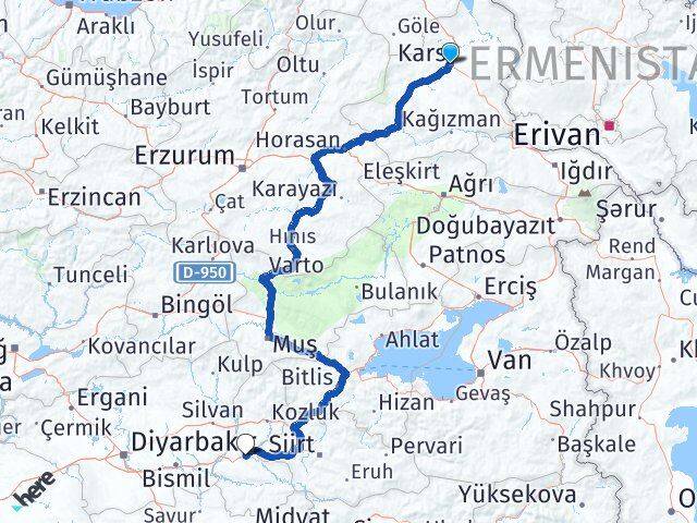 Kars Beşiri Batman Arası Kaç Km - Yol Haritası