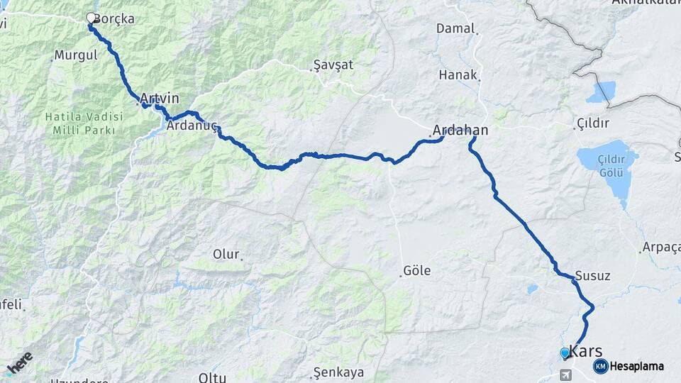 Kars Borçka Artvin Arası Kaç Km - Yol Haritası