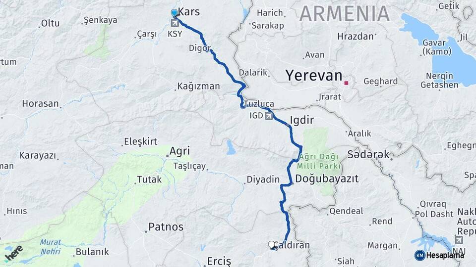 Kars Çaldıran Van Arası Kaç Km - Yol Haritası