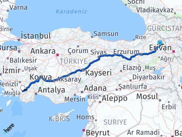 Kars Çameli Denizli Arası Kaç Km - Yol Haritası