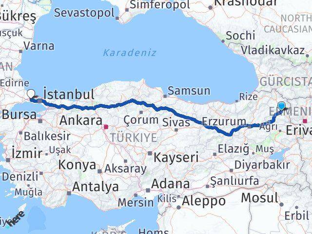 Kars Çatalca İstanbul Arası Kaç Km - Yol Haritası