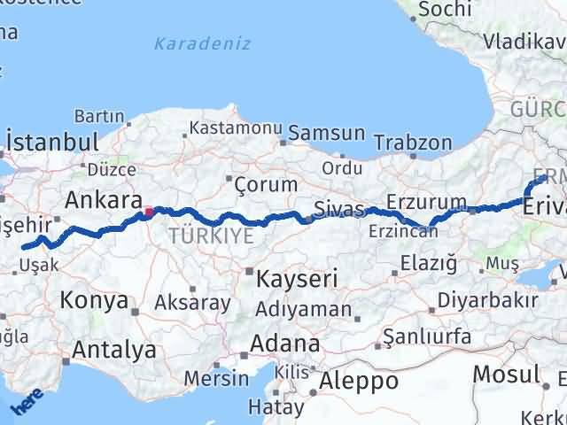Kars Çavdarhisar Kütahya Arası Kaç Km - Yol Haritası