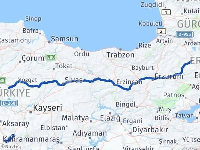Kars Çiçekdağı Kırşehir Arası Kaç Km - Yol Haritası