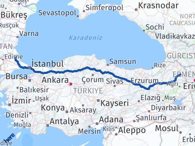 Kars Demirköy Kırklareli Arası Kaç Km - Yol Haritası