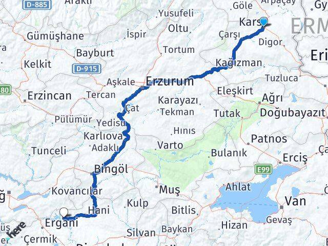 Kars Dicle Diyarbakır Arası Kaç Km - Yol Haritası