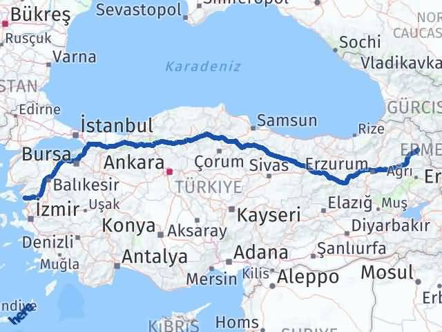 Kars Dikili İzmir Arası Kaç Km - Yol Haritası