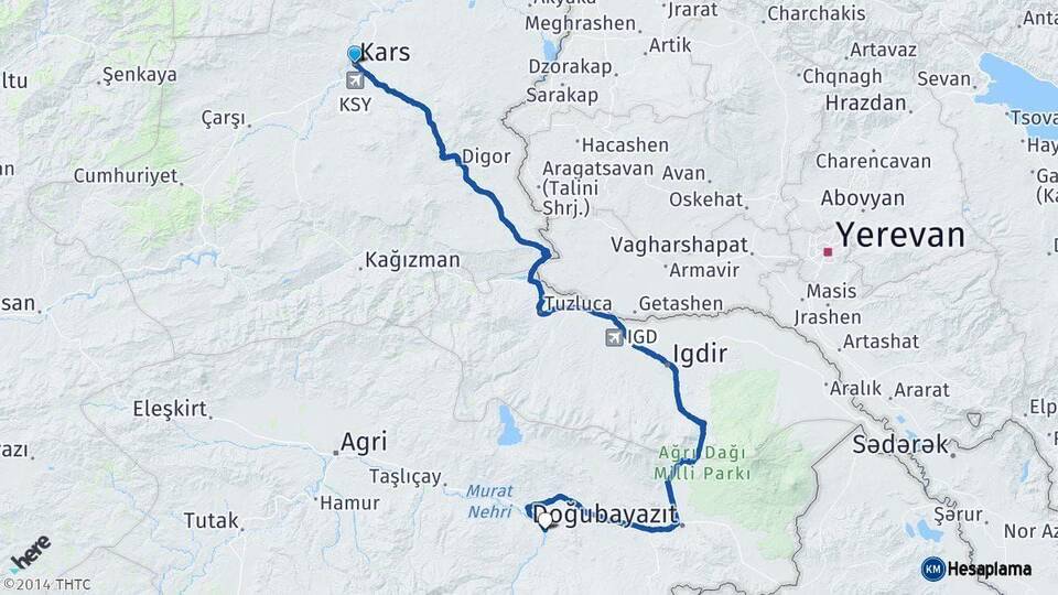 Kars Diyadin Ağrı Arası Kaç Km - Yol Haritası